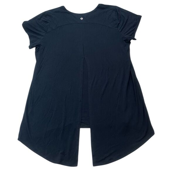 Lululemon Open Up Tie Back Shirt Size 10 Black Women's Short Sleeve Rare - Picture 1 of 6